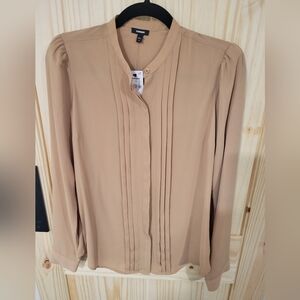 Express Tan Pleated Blouse